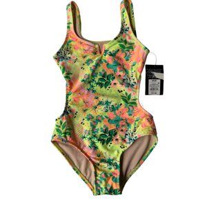 Multicolor floral one-piece swimsuit – new with tag. Size 8). Made in Vietnam.